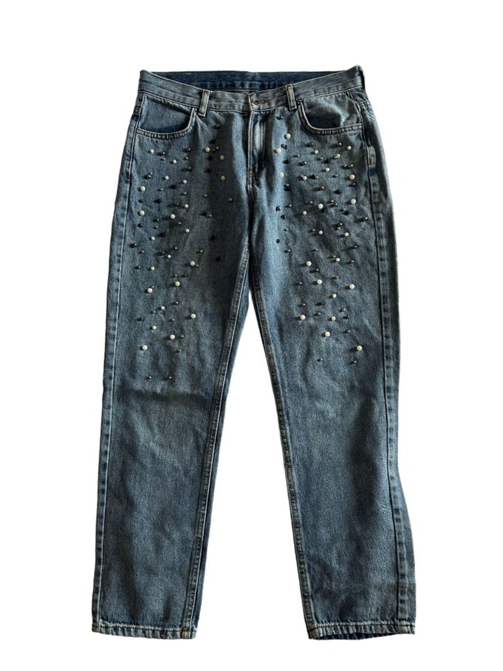 CALZEDONIA Embellished Pearl Ankle Jeans Size Small
